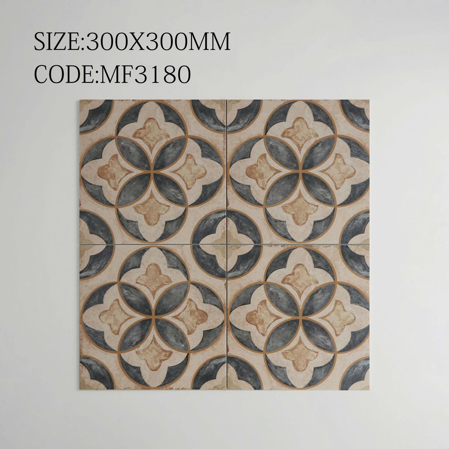 Gạch Bông Trung Quốc, men mờ xương porcelain, KT 300x300mm, MF3180 (1 hộp/14 viên/1,26m2)