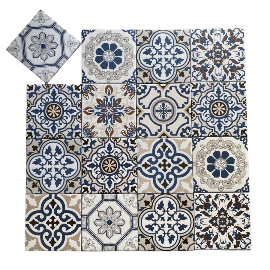 Gạch Bông Trung Quốc, men mờ xương porcelain, KT 200x200, Mix 20109 (1 hộp/25 viên/1m2)