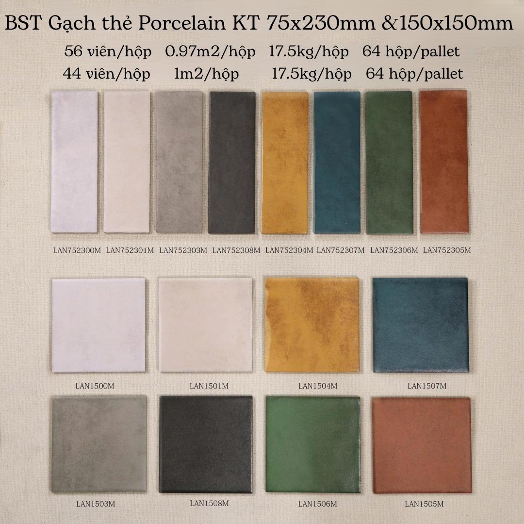 Gạch thẻ Porcelain mờ lượn KT 150x150mm mã LNA1500M