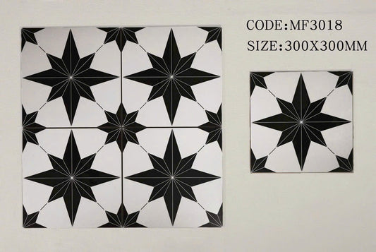 Gạch bông Trung Quốc, men mờ xương porcelain, KT 300x300mm, F3070 (1 hộp/11 viên/1m2)