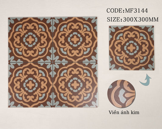 Gạch Bông Trung Quốc, men mờ xương porcelain, KT 300x300mm, MF3144 (1 hộp/14 viên/1,26m)