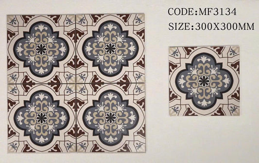 Gạch bông Trung Quốc, men mờ xương porcelain, KT 300x300, F3050 (1 hộp/25 11 viên/1m2)