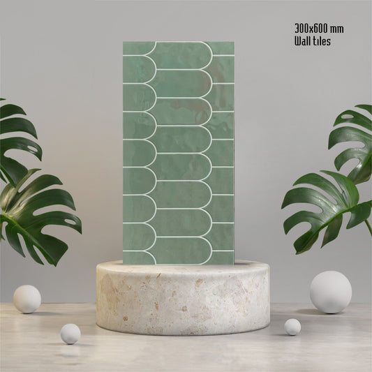 Gạch giả thẻ Trung Quốc, Xanh mint họa tiết lông vũ, KT 300x600 mm, DS3060-07 (1 hộp/ 8 viên/ 1.44m2)