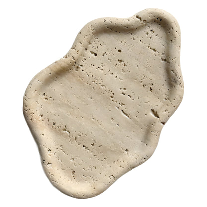 Giá nến đèn xông tinh dầu hiện đại đá Travertine trắng kem, đế đá cẩm thạch đánh bóng, hình cầu hoặc hình trụ nhỏ.