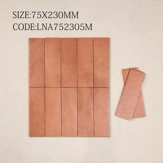 Gạch thẻ Trung Quốc, Cam đất, KT 75x230 mm, LNA752305M (1 hộp/ 56 viên/ 0.97m2)