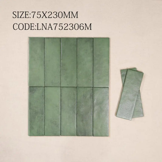 Gạch thẻ Trung Quốc, Xanh rêu, KT 75x230 mm, LNA752306M (1 hộp/ 56 viên/ 0.97m2)