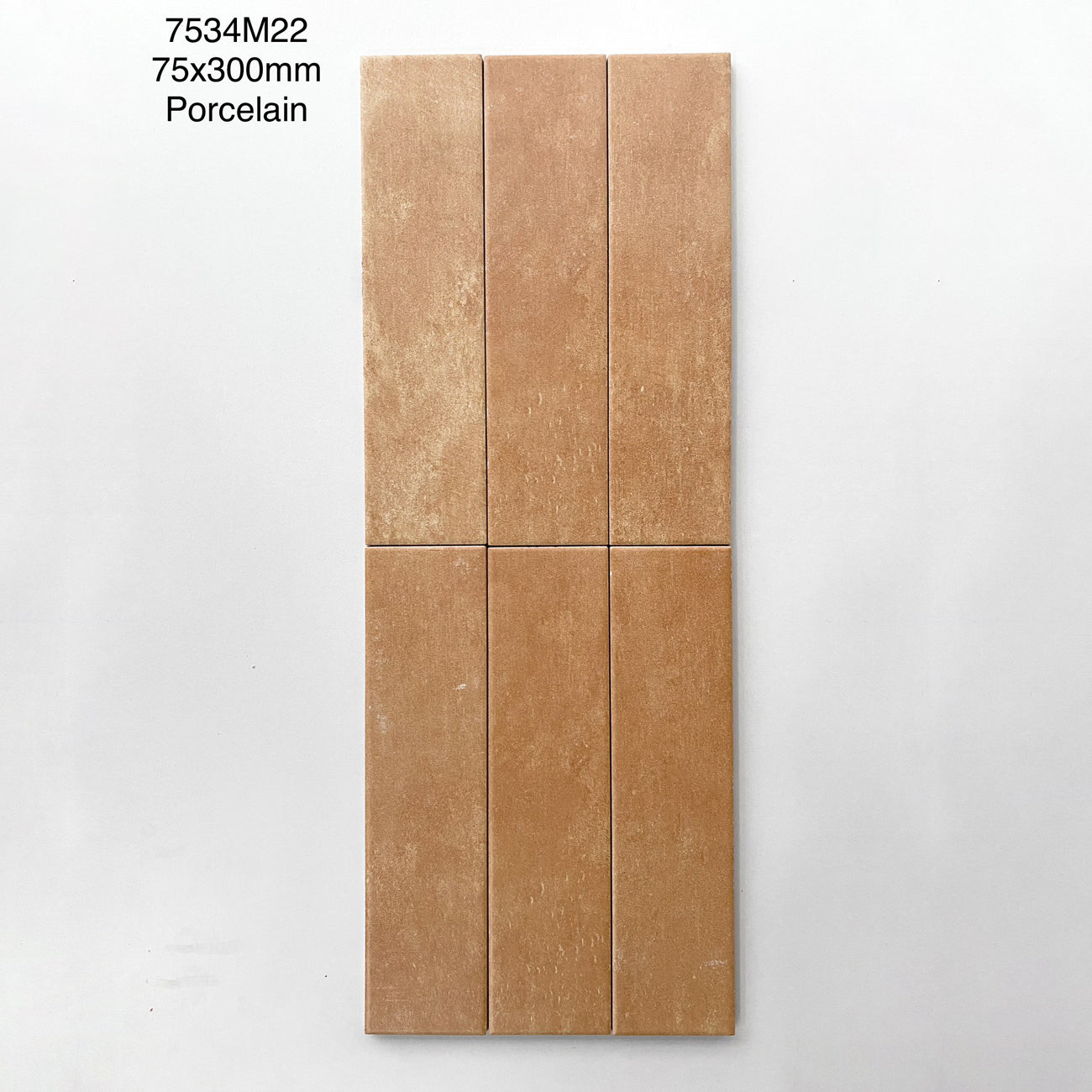 Gạch thẻ Trung Quốc, Cam loang mờ, KT 75x300 mm, MD7534M22, Hàng Porcelain (1 hộp/ 44 viên/ 0.99m2)