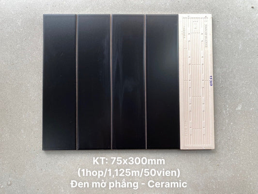 Gạch thẻ Việt Nam, Đen men mờ, KT 75x300 mm, STA75307M_S, Hàng Ưu (1 hộp/ 50 viên/ 1m2)